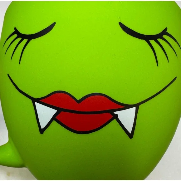 Cobwebs & Cauldrons Green Vampire Face Mug Halloween Cup Fangs Lips Ceramic 4.5” - Picture 8 of 11